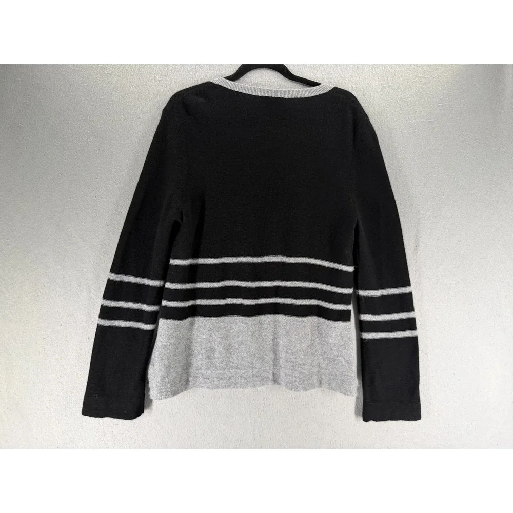 Griffen‎ Cashmere Sweater Womens XL Black Gray Quiet Luxury Dark Academia Stripe